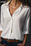Spring and Summer Fashion Shirt Office Lady V-neck Button Long-sleeve Blouse Solid White Shirt Casual Tops Women
