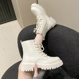 Boots Women's Autumn And Winter New Explosion Vintage Vintage White Short Boots Thick English Fan