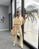 Zingj 20232 New Solid Color Zip Loose Hoodie Casual Versatile Trouser Suit-Outfit