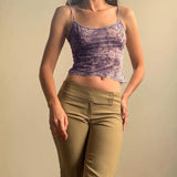 Zingj Women's Purple Print Design Sense Inside And Outside With Sexy Sling Mesh Gauze Breathable