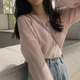 Solid Color V-Neck Oversized Knitted Tee-Outfit
