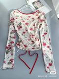 Zingj Big Back Rose Print Gauze Jacket Thin Sexy Pure Desire Wind Oil Painting Waist Pinch Waist Long Sleeve