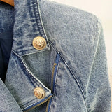 2025 New Women's Coat Lion Buckle Double Zipper Wash Denim Locomotive Small Suit