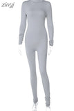 Fashion Casual Black Workout Bodycon Jumpsuits Women Rompers Long Sleeve Sporty One Piece Active Wear Jumpsuit
