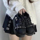 Zingj Feng Subculture Y2K Gothic Platform Denim JK Shoes Spring And Autumn Round Head Women's Platform