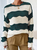 Autumn And Winter Three-Dimensional Striped Mahjong Loose Knitted Long-Sleeve Round Jumper