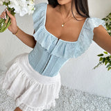 Girls Sexy One-Word Tie Sling French Lotus Side Buckle Waist Thin Vest