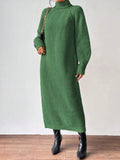 Women's Sweater Skirt Fashion Jacket High-Necked Long-Sleeved Knitted Skirt Solid-Colored Inside