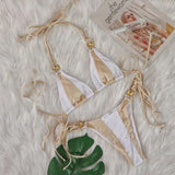 Zingj Sexy New Crystal Diamond Bikini Solid Color Patchwork Belt Swimsuit Vacation Split Women's