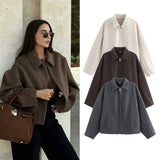 Women's Explosion Vintage Brown Zipper Long Sleeve Short