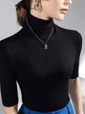 Zingj Slim Half-High Neck Five Part Sleeve T-Shirt Women's Design Sense Niche New Slim Bottom Shirt Middle Sleeve
