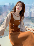 Knitted Woman Dress Women Party Slim Waist Long Sleeve A Line Sweater Dresses Ladies Fake Two Vestidos Mujer Winter
