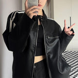 Zingj Motorcycle Clothing Short Coat Female Autumn Black Stand Collar Jacket Top Bar Minority Long Sleeve Leather