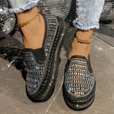 Version Of Students Casual Board Shoe Pine Cake One Foot Pedal Four Seasons Water Diamond Pine Cake Thick-Soled Lefu Breathable Flat Sole Single Shoes