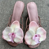 Wind-Red High Heels Women 2025 New Flower Clip High Heels Slippers Summer Dress High Heel Cool