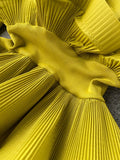 Women Yellow/Black/White Draped Ruffle Blouse Vintage Stand Collar Puff Long Sleeve Single Breasted Slim Blusas Female Tops