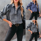 Women's Autumn And Winter Collar Casual Fashion Street Style Cowboy Shirt