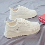 White Shoes Women 2025 Autumn And Winter New Korean Version Of The Round Breathable Sports Casual Shoes Students Thick-Soled Shoes