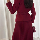 Women's Clothing 2025 Autumn New Button Suit Jacket 100-Folded Skirt