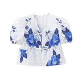Spring Lapel Lace Printed Shirt