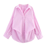 2025 New Women's Cotton Bat Sleeve Striped Clip Long Sleeve Shirt