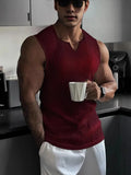Knitting Vertical Stripe Fitness And Leisure Vest Men's I-Word V-Neck Wide Shoulder