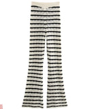 Women's INS Explosion Striped Knitting L Long Sleeve Horned Pants