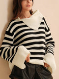 2025 New Fashion Stripe Jersey Casual Loose Long-Sleeved Women's