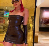 Faux Leather Tube Dress With Gloves-Outfit