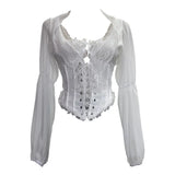 Court Wind Strapped With Waist Fish Bone Shirt Lace Shirt Back Waist To Take Short Top