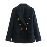 Women's Textured Double Breasted Blazer New 2025 Autumn / Winter Fashion Casual