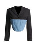 Zingj New Fashion Long-Sleeved Suit Jacket Splicing Jeans Waist To Show Thin After The Zipper Suit