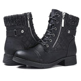 And Winter Keep Warm Short Boots Women Side Zipper Flat Bottom Martin Boots Belt Buckle Leather Boots