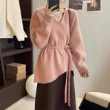 Goods V-Neck Belt Long Sheep Velvet Women Autumn And Winter Loose Knitted Wool Inside The Bottom