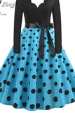 Costumes Party Dress Women Long Sleeve V Neck Fur Collar 1950s Housewife Vintage Xmas Winter