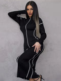 Wind Autumn And Winter New Bright Line Decoration Knitted Dress Waist Holiday Dress High