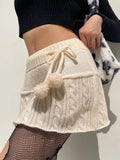 Y2K Vintage Fashion Knitted Sweater Low Waist Skirt Autumn Hot 2000s Aesthetic Mini Skirts Female Kawaii