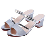 Women 2025 New Coarse And High-Heeled Summer Fish Mouth Slippers Two Through Taizhou Huangyan 喖吖 Trading