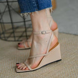 Feeling 2025 Summer Slope Sandals Women's Apricot High Heel With Loose Cake Pure Color In-Air