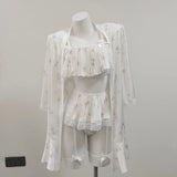 Sling With Lace Ice Pyjamas Women Spring And Autumn Sweet Floral Home Clothes Women's Summer Shoulder