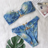 Zingj New Sexy Swimsuit Metal Accessories Hollow Bikini Solid Color Strapless High Waist Women's