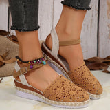 Slope Heel Sandals 2025 Summer New Bun Head Weaving A Word Buckle With Women's Sandals