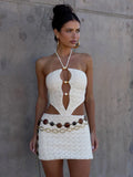 Style Sexy Hollow Body-Crowded Backpack Hip With Beaded Hanging Neck Weaving Dress