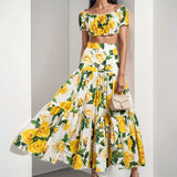 Summer New Women's Sexy Print Top Dress Half-Dress Fashion Set
