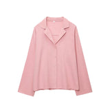 New Linen Long-Sleeved V-Neck Shirt 478620 Mid-Rise Shorts