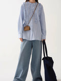 Temperament Lotus Leaf Side Blue Shirt Women's Early Spring 2025 New French Loose Wood Ear Shirt Court Wind