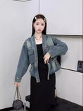 Spring Autumn Explosion Of Denim Nails Hanb, The Collection Of V-Neck Loose Denim Jacket Bf Fashion Women's