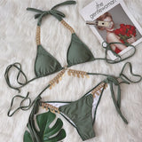 Zingj Bikini Swimsuit Female Ins Web Celebrity Wind Vacation Sexy Chain Tie Belt Gathered Split Body