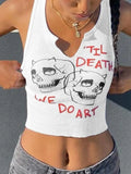 Skull Ribbed Cropped Tank Top-Outfit