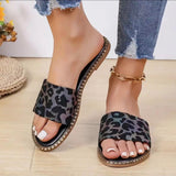 Flat Bottom Color Leopard-Print Slippers Women Wearing Candy Light Beach Cold